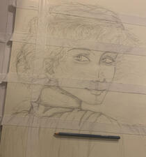 &quot;Through the Window&quot; Pencil on paper, medical tape