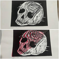 &quot;Skull&quot; printmaking and chine colle