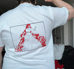 Back of my screenprinted shirt design featuring Makima from Chainsaw Man