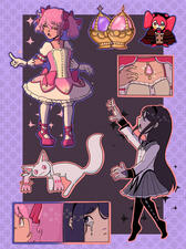 Sticker sheet concept featuring various characters and imagery from Madoka Magica