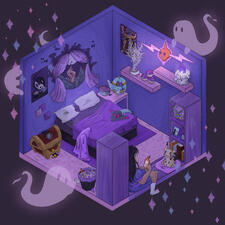 Isometric View of a room that I believe would belong to a ghost type trainer from Pokemon