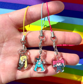 Acrylic charm set with epoxy front and phone strap