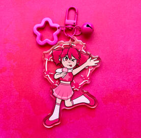 Acrylic charm with epoxy front and pink decorative clasp