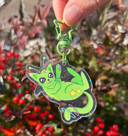 Original concept acrylic charm with star holo pattern and green clasp